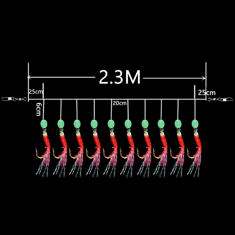 Sabiki rig JYJ 10 bras avec hameçons en caoutchouc - Appât pour sardine et maquereau en eau douce - Pêche loisir