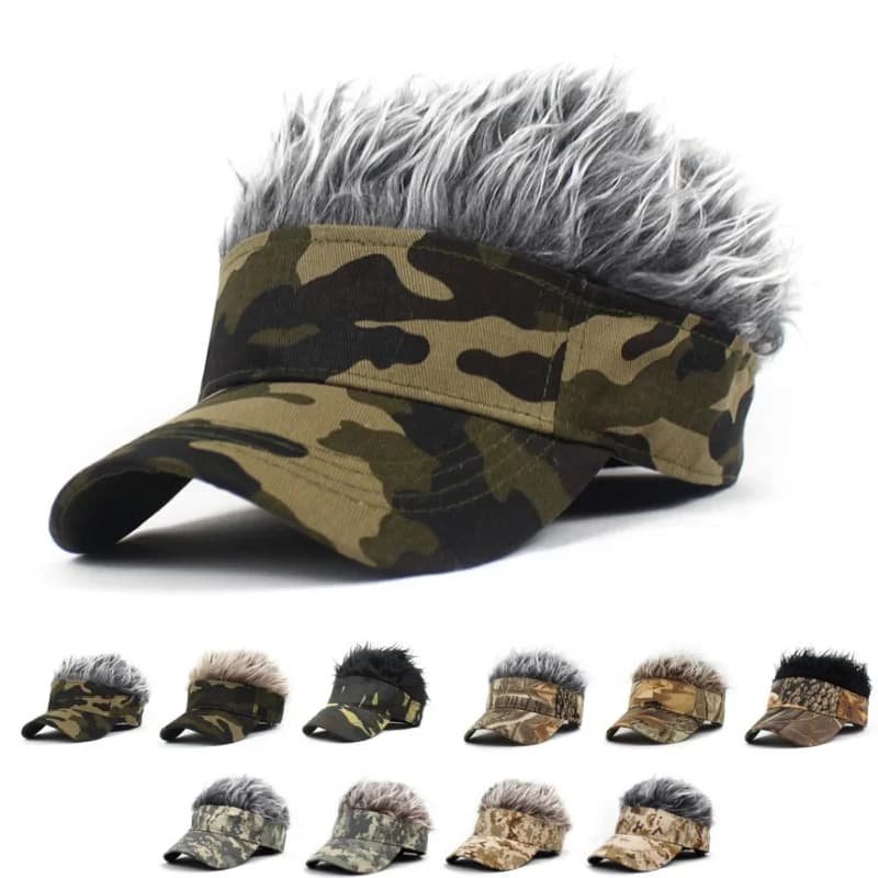 Casquette camouflage armée verte jungle visière perruque cheveux courts synthétiques baseball pêche