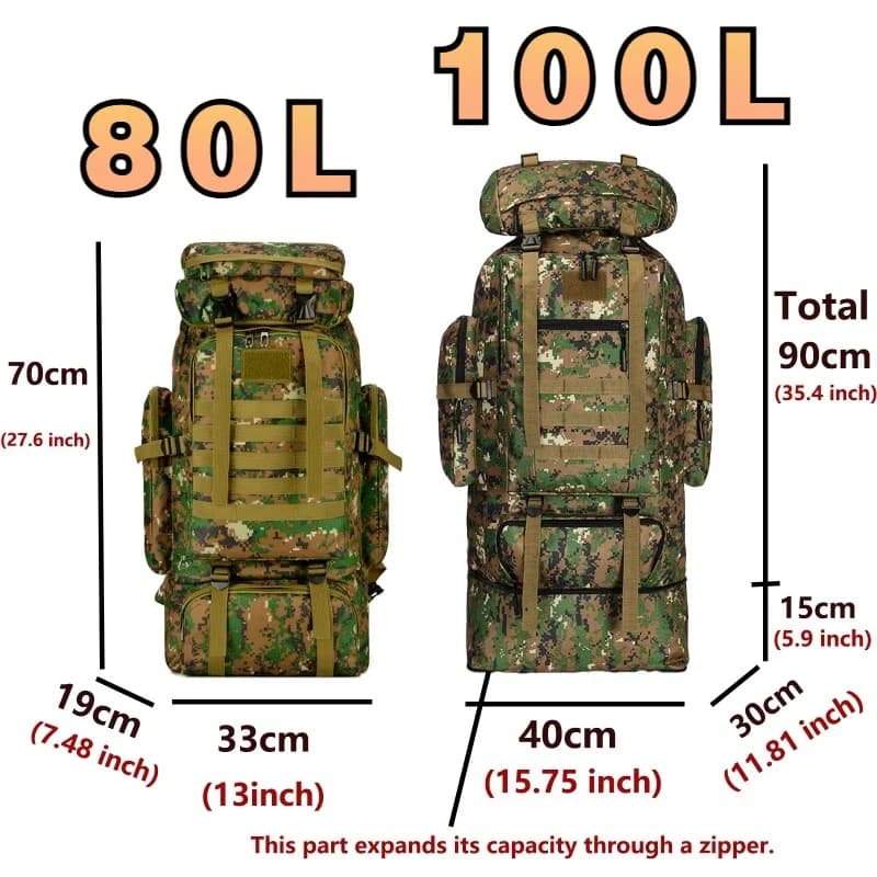 Sac à dos tactique 80L 100L randonnée pêche - Grand sac montagne étanche pour équipement pêcheur