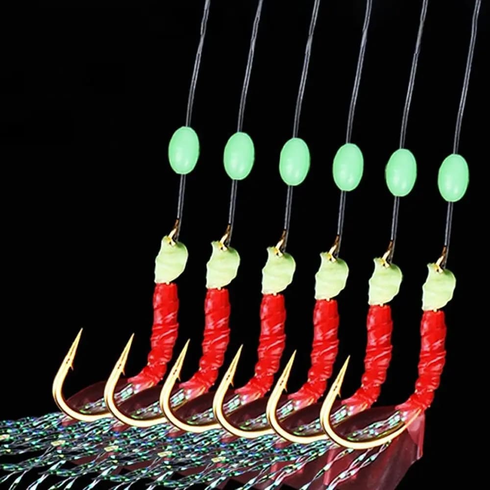 Hameçons Sabiki luminescents 6 pièces pour pêche en mer et eau douce avec appâts artificiels