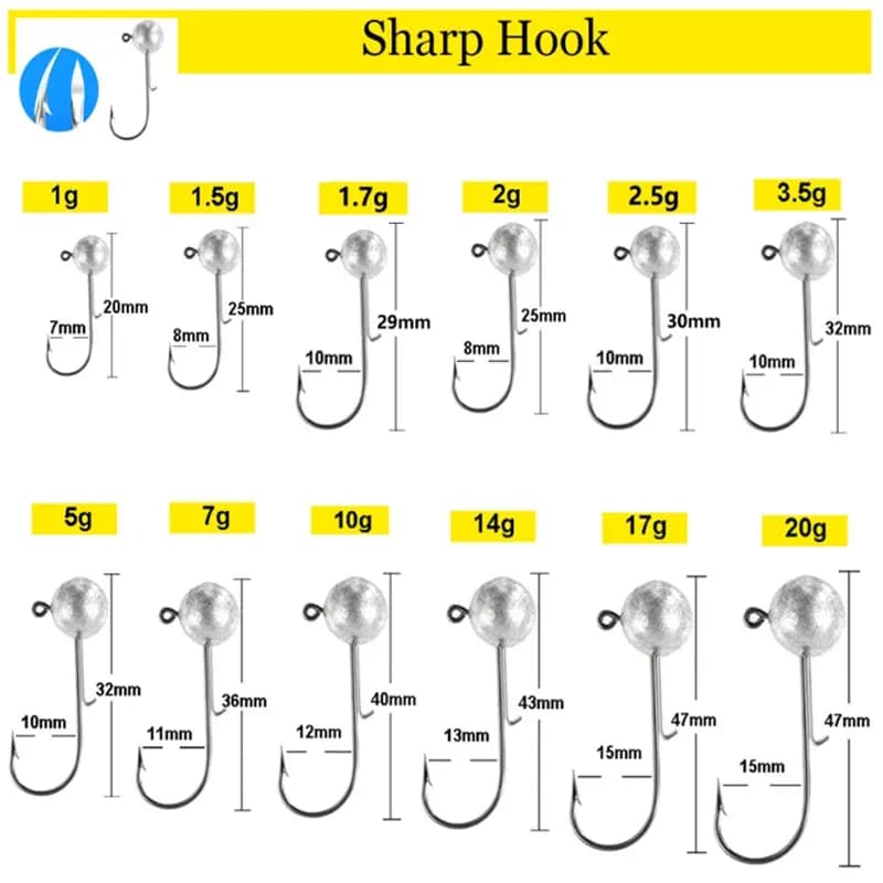 Lot de 100 têtes plombées jig shank round ball 1g à 3g hameçon acier haute teneur