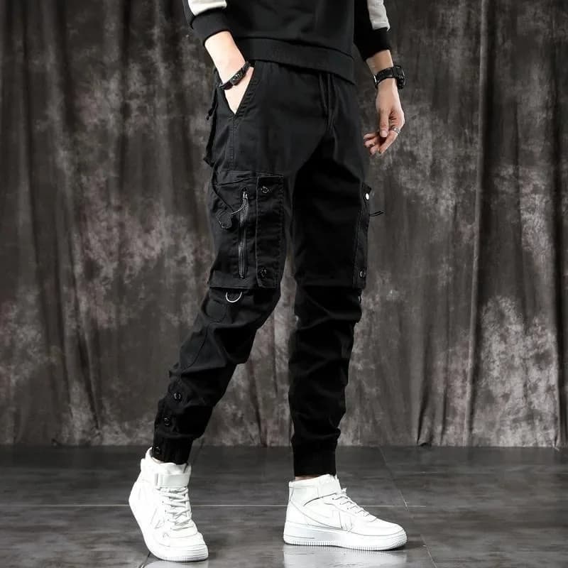 Pantalon cargo style américain pour pêche - Multiples poches noir loose pêche urbaine