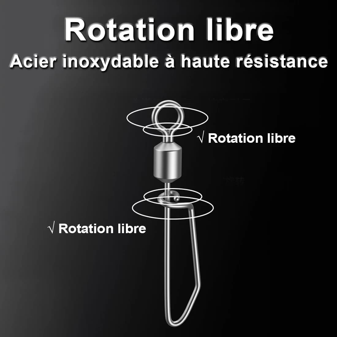 Snap Swivel FishTrip pour leurres et montages hélicoptère, lot de 10 à 100 émerillons à clip