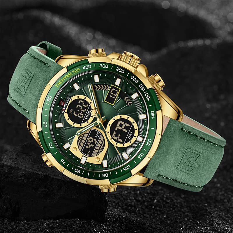 Montre militaire homme NAVIFORCE sport étanche quartz chronographe cuir montre bracelet homme