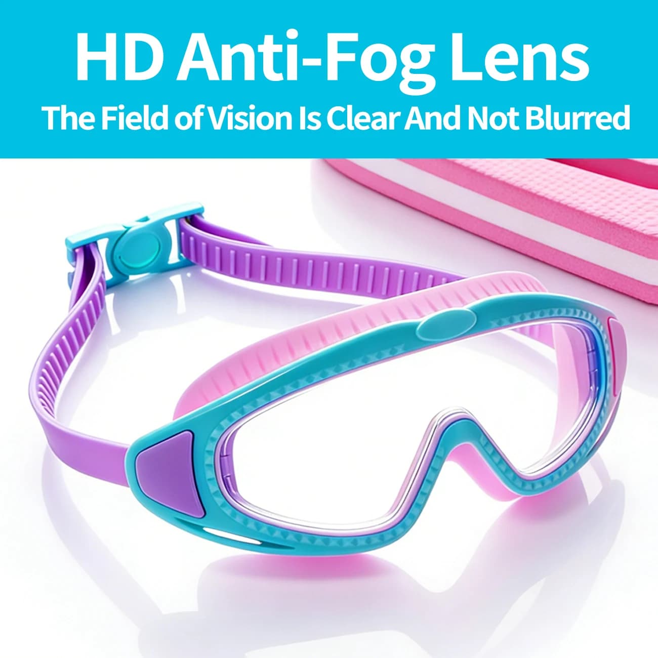 Lunettes de natation HD anti-buée et anti-UV - Cadre large pour piscine - Homme femme