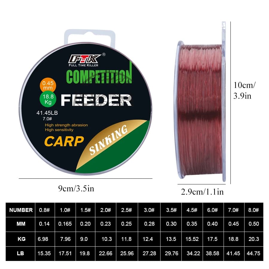 Ligne de pêche carpe FTK 300M monofilament nylon couleur vin 0.14-0.50mm 15-45LB accessoires feeder