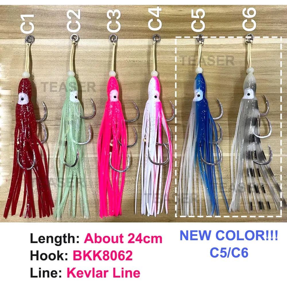 Hameçon de jigging TEASER HK034 pour octopus et leurres souples - Hameçon gang pour thon et bonite