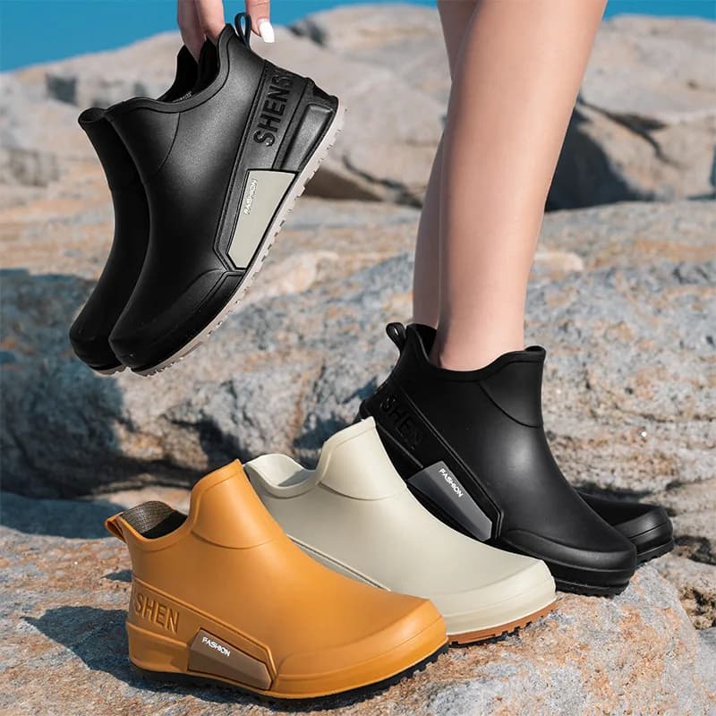 Bottes pluie unisexes pêche cuisine lavage auto antidérapantes imperméables sans lacets