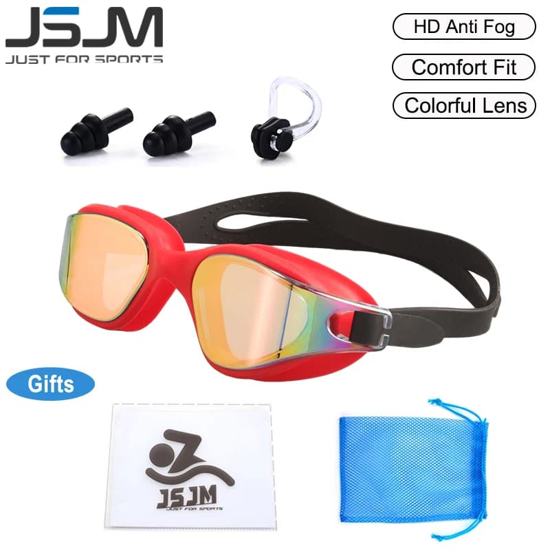 Lunettes de natation professionnelles JSJM anti-buée HD - Silicone anti-UV réglable - Unisexe adulte