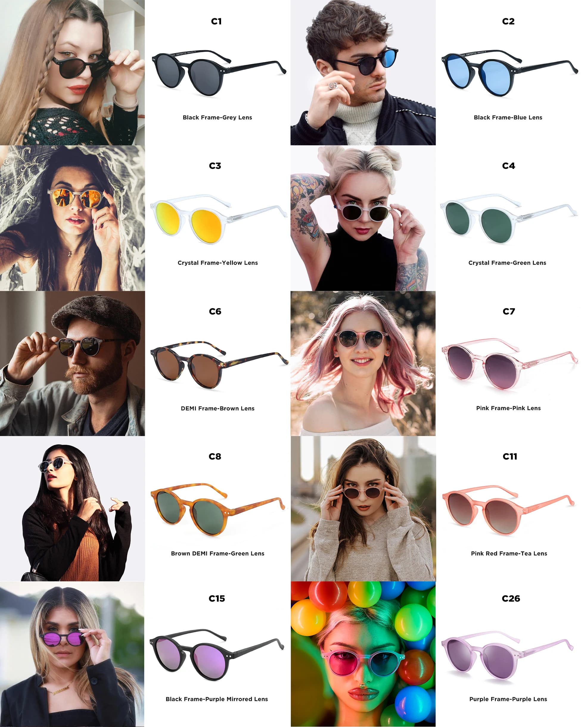 Lunettes de soleil polarisées rétro circulaires ZENOTTIC taille S - Modèle vintage 2025-2026 pour petits visages