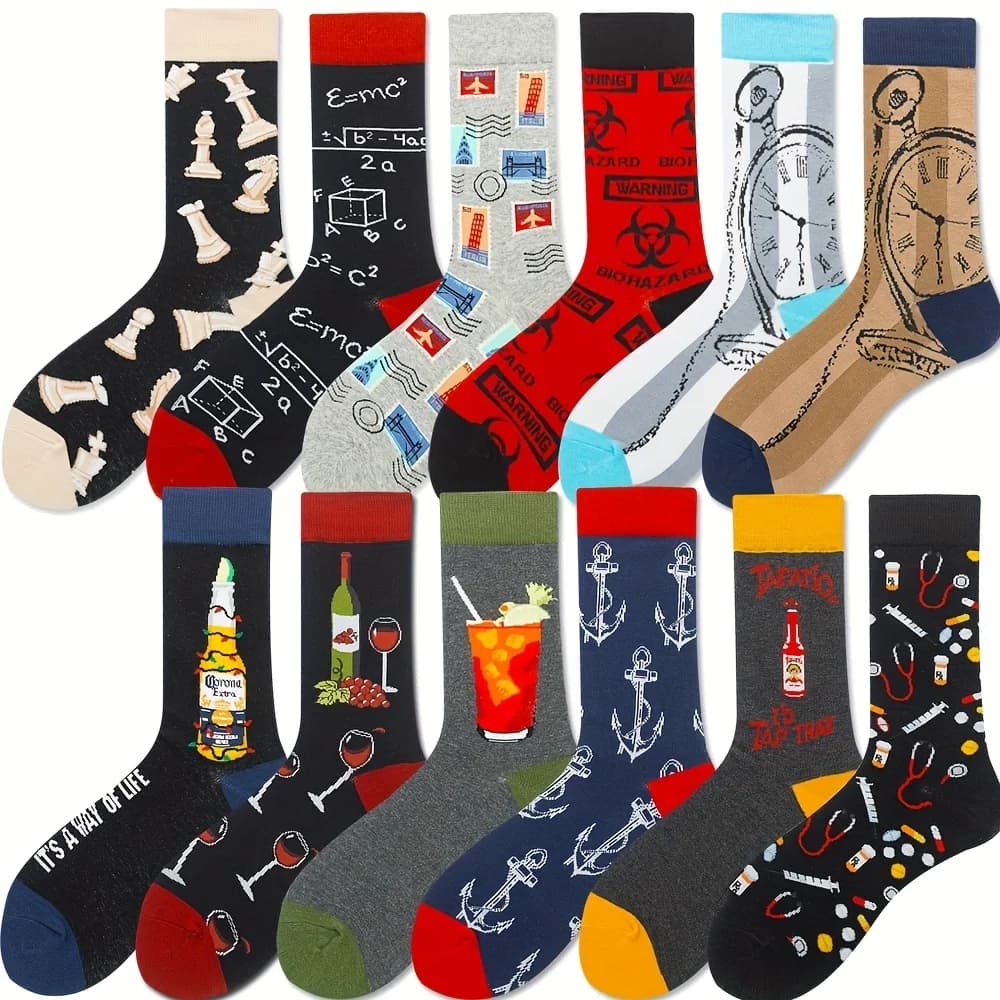 Chaussettes longues hommes outils imprimés - 1 paire personnalisée unique - Style cartoon original