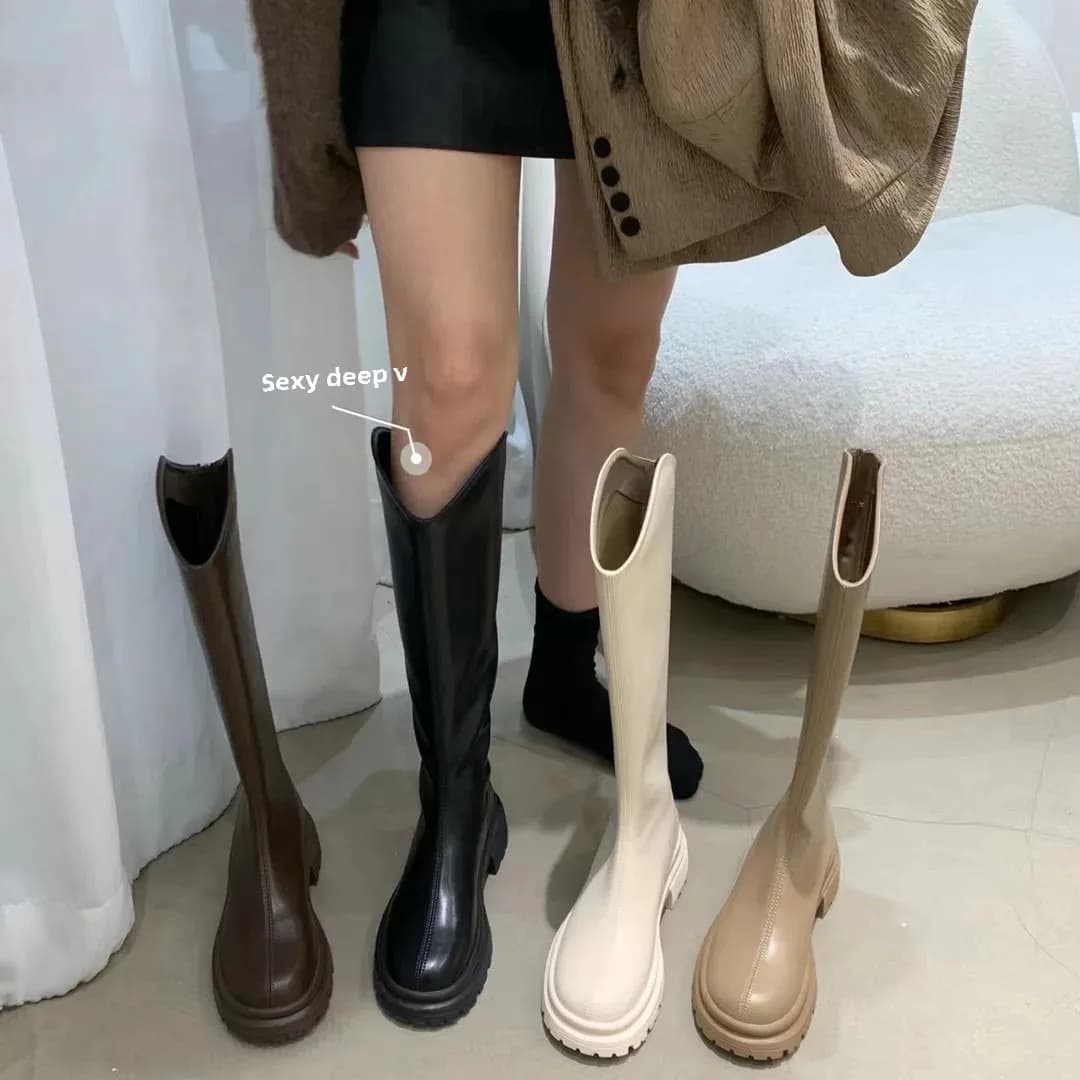 Bottes Longues Haute Tige Semelle Épaisse Ultra Douce V-Shape Chevalier Doublure Polaire Été Origine Chine