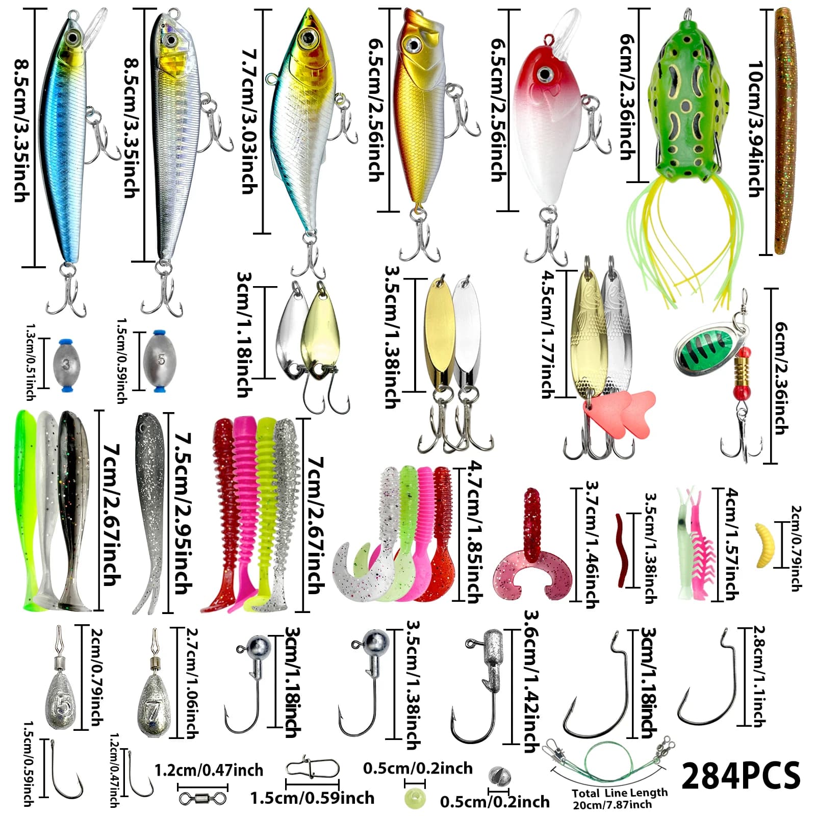 Kit de leurres de pêche 284 pièces pour truite saumon et bar, appâts de surface et