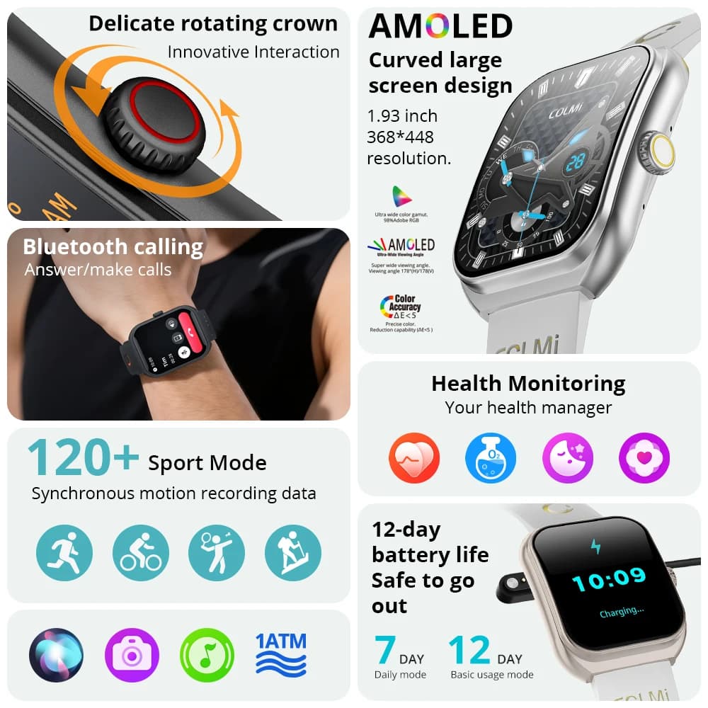 Smartwatch COLMI P86 AMOLED 1.93" IP68 - Gestionnaire santé pour pêcheurs Xiaomi/iOS