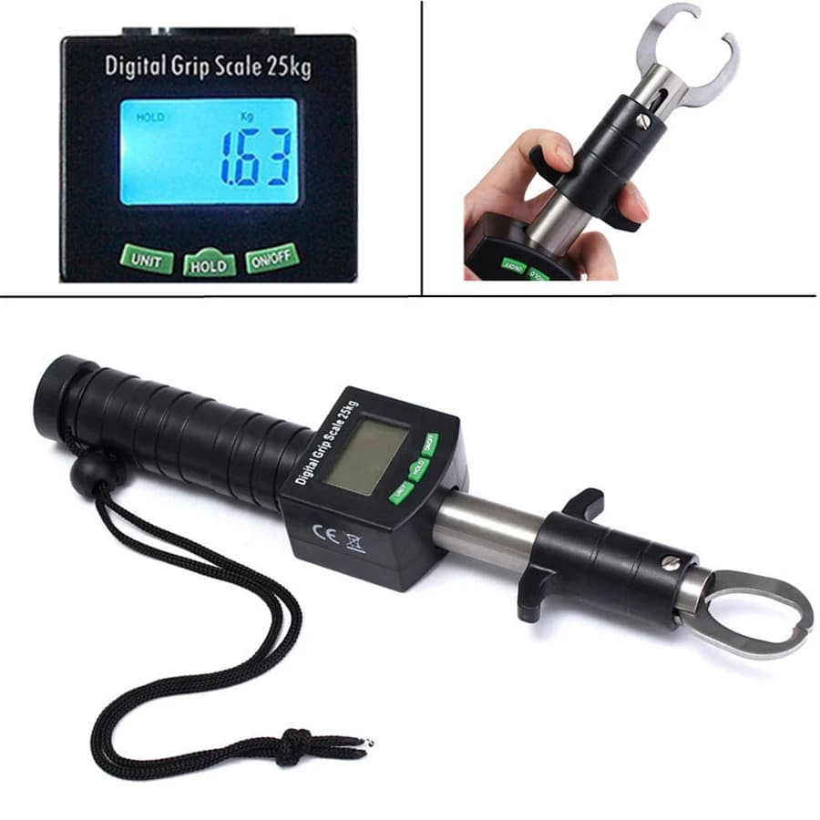Pince à lèvres pêche inox avec balance 25kg - Gripper digital portable pour contrôle poisson