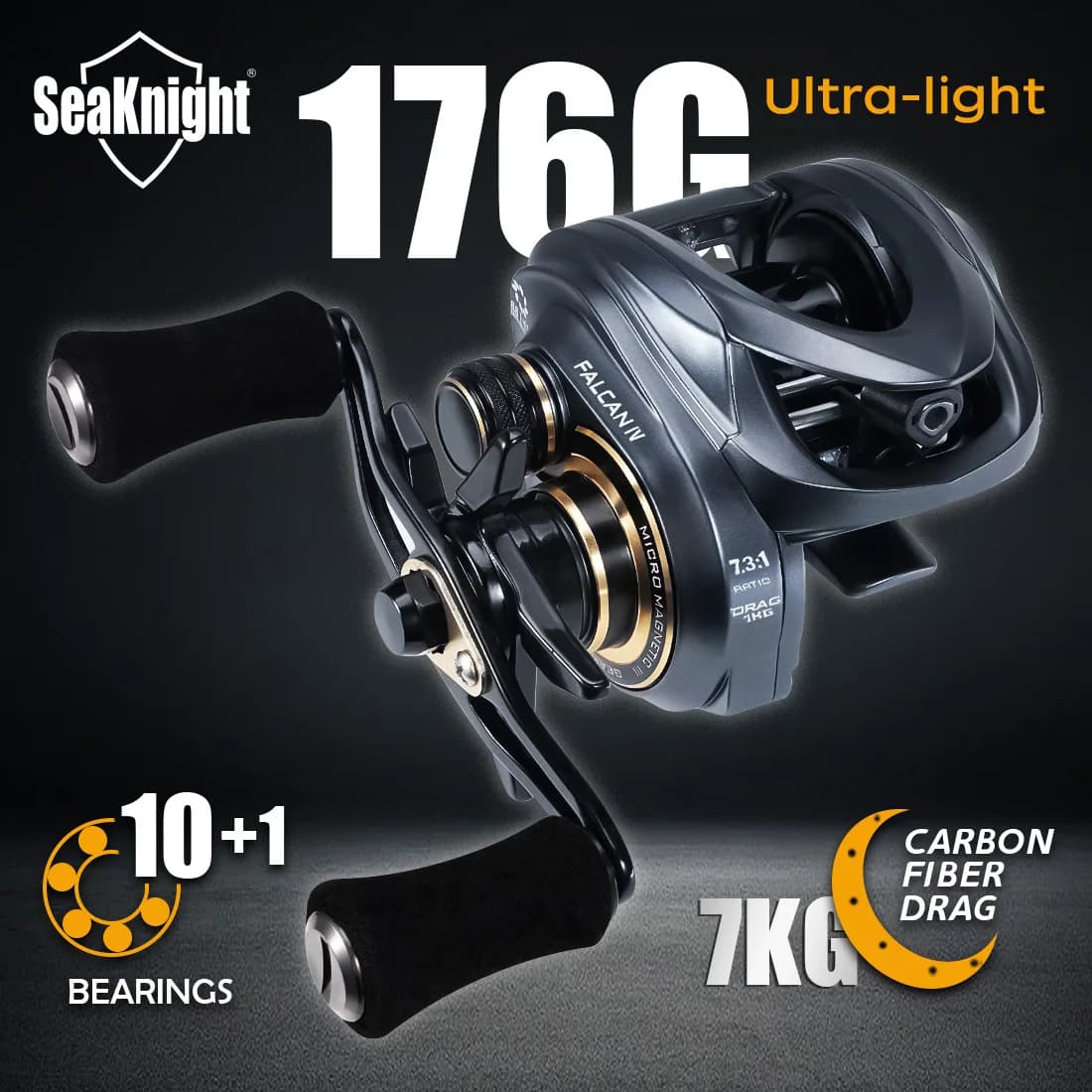 Moulinet baitcasting SeaKnight FALCAN IV ultraléger 176g frein carbone 7kg pour pêche aux leurres carnassiers