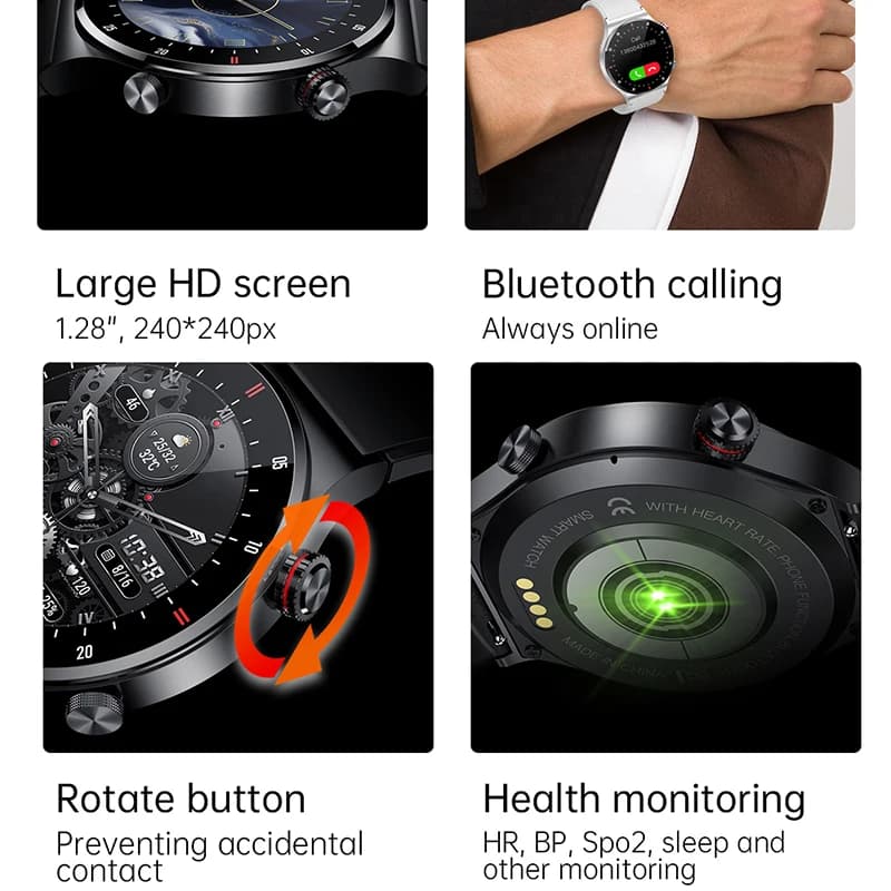 Montre connectée sport GPS ECG PPG Bluetooth NFC étanche compatible iOS Android homme 2025