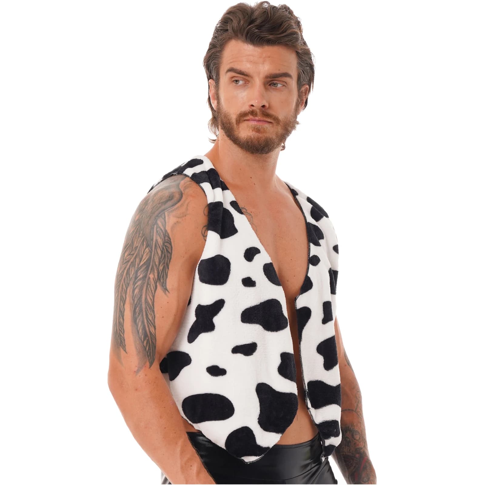 Veste sans manches imprimée vache pour homme - Costume hippie carnaval Halloween Noël rôle cowboy