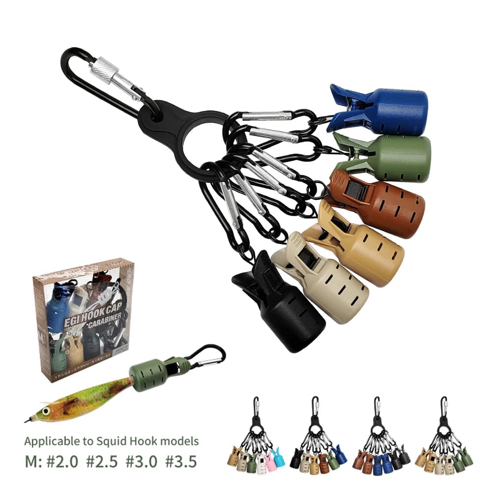 Kit 6 pièces protecteurs hameçons leurres calmar poulpe - Squid jig bait protector avec mousqueton