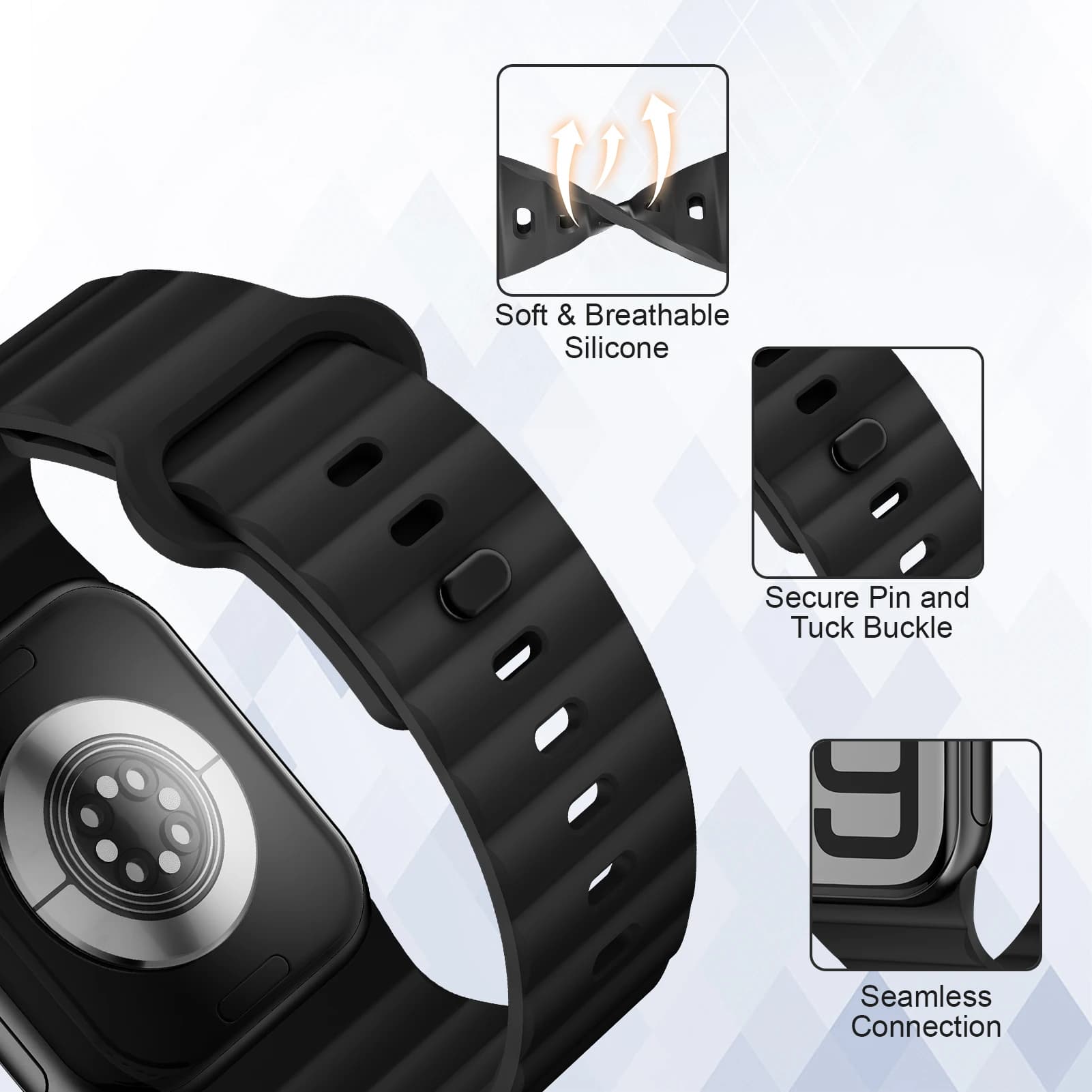 Bracelet silicone sport pour Apple Watch Ultra 2 Series 9 8 7 SE 49mm 45mm 44mm 41mm étanche confortable