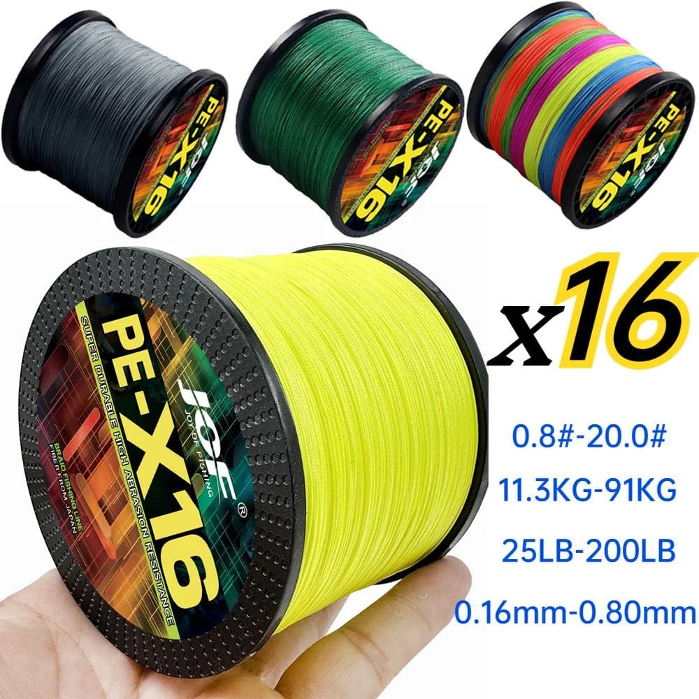Ligne de pêche PE multifilament JOF 16 brins 1000M extrêmement résistante 25-200LB pour pêche sportive