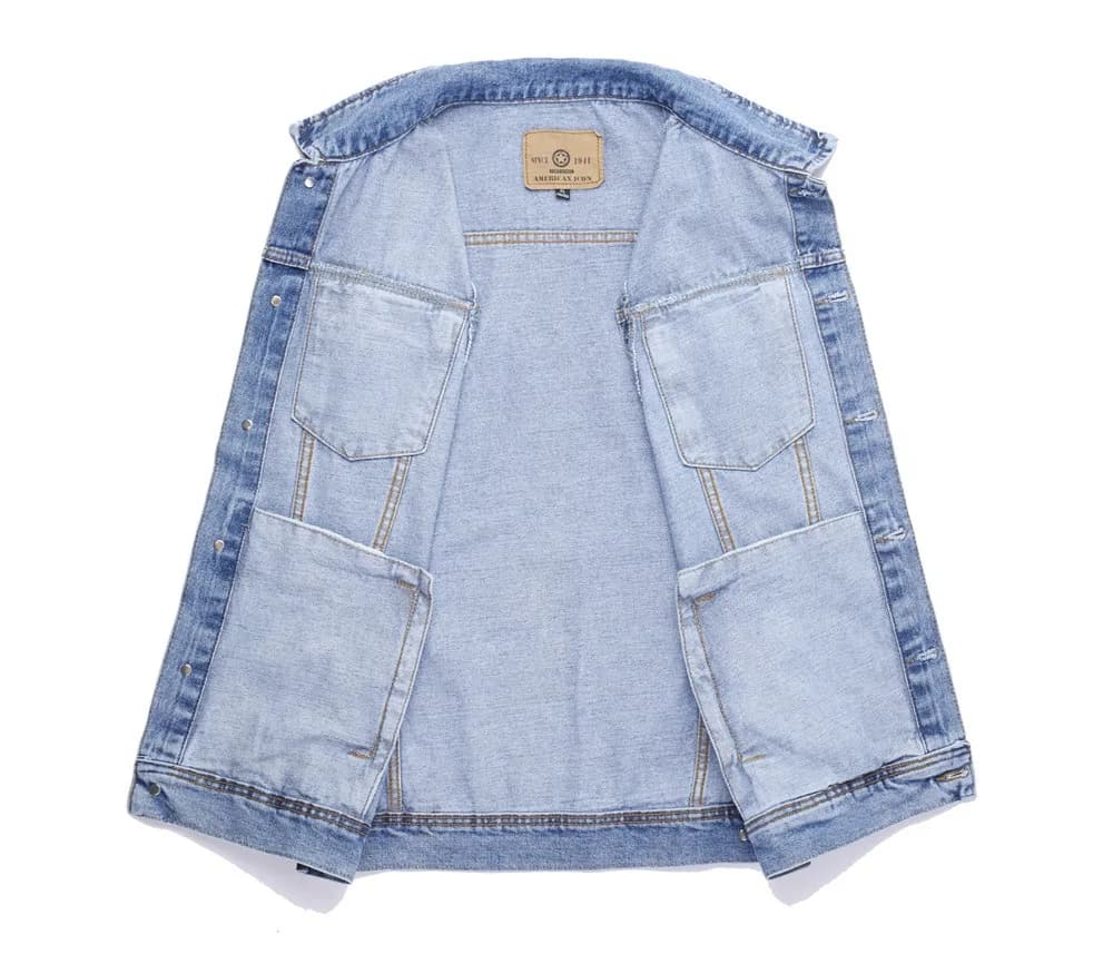 Veste cargo denim sans manches homme - Multi-poches pêche - Veste jeans lavé fashion