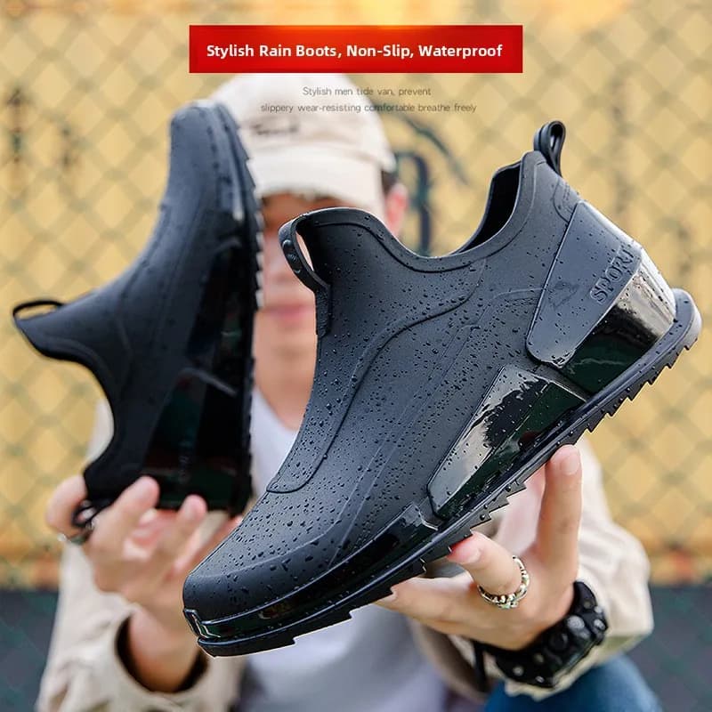 Bottes pluie courtes mode homme pêche extérieur légères chaussons anti-dérapantes imperméables respirantes PVC