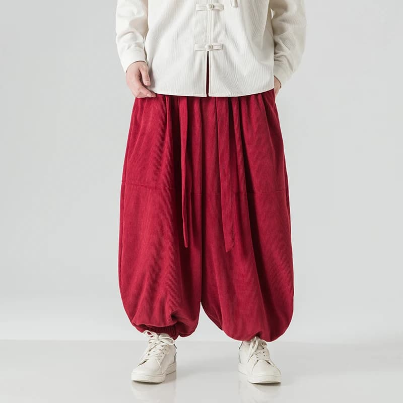 Pantalon velours côtelé homme pêche loose casual printemps automne streetwear élastique