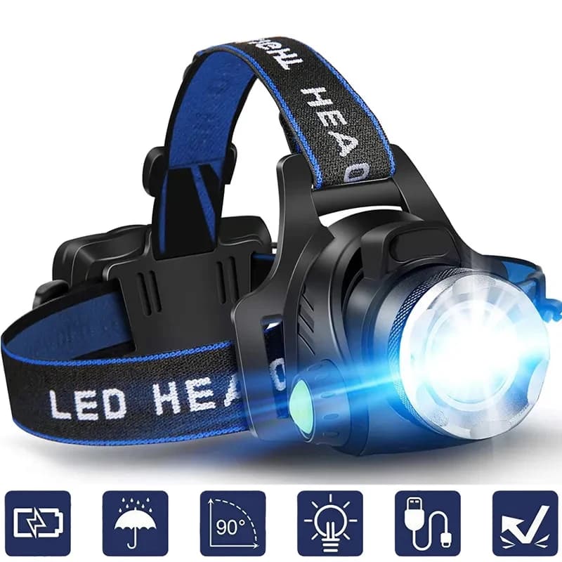 Lampe frontale pêche LED induction batterie 18650 aluminium haute luminosité pour camping