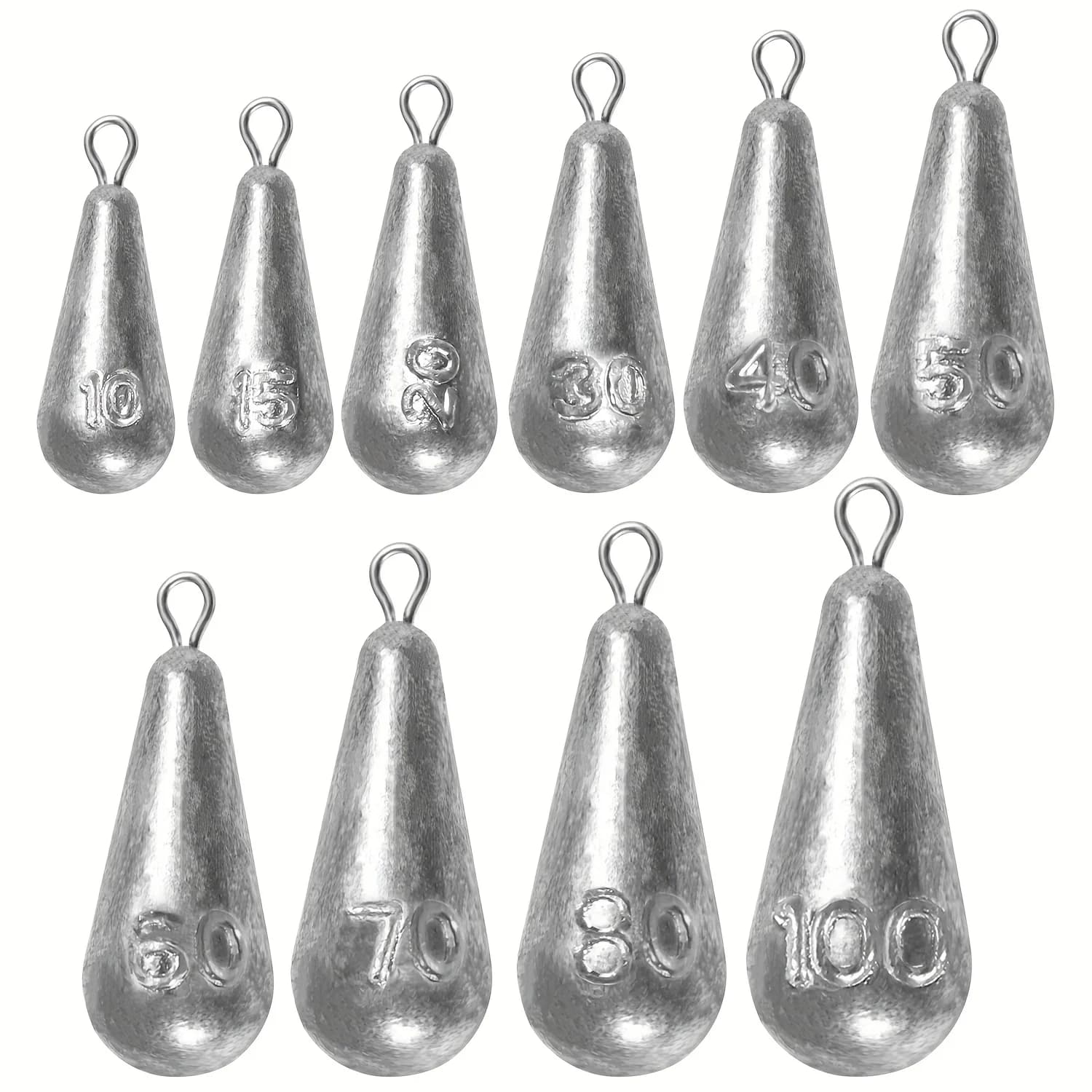 Plombs de pêche goutte 10 tailles pour drop shot et casting en eau douce et mer