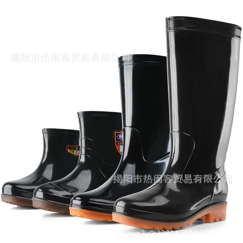 Bottes hiver homme haut tube coton chaudes imperméables caoutchouc anti-dérapage pêche bout rond