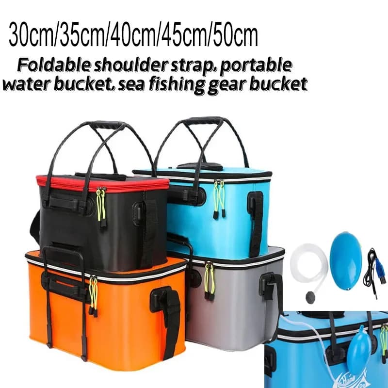 Seau à poissons pliable EVA 30-50cm avec pompe à oxygène pour conservation des vifs