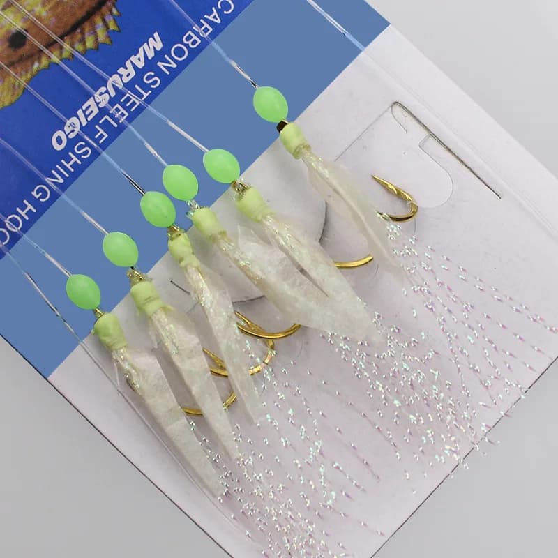 5 pack de bas de ligne Sabiki avec perles fluorescentes et hôtes en carbone haute résistance
