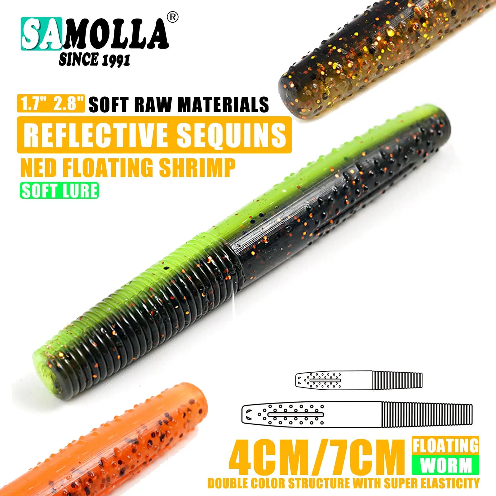 Leurre souple vers flottant SAMOLLA ned wacky rig weightless pour pêche bar leurre artificiel
