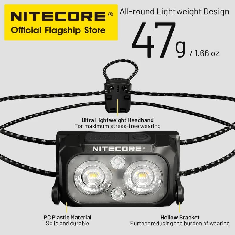 Lampe frontale NITECORE NU25 MCT rechargeable USB-C températures couleur pour randonnée pêche