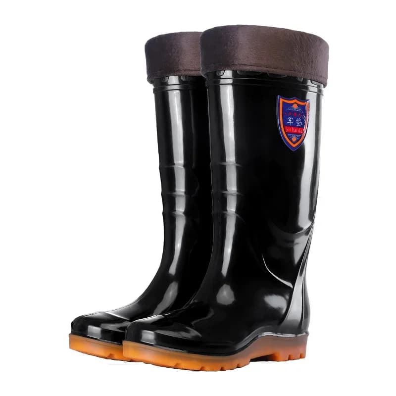 Bottes PVC pêche homme imperméables antidérapantes tube haut avec semelle caoutchouc et doublure polaire