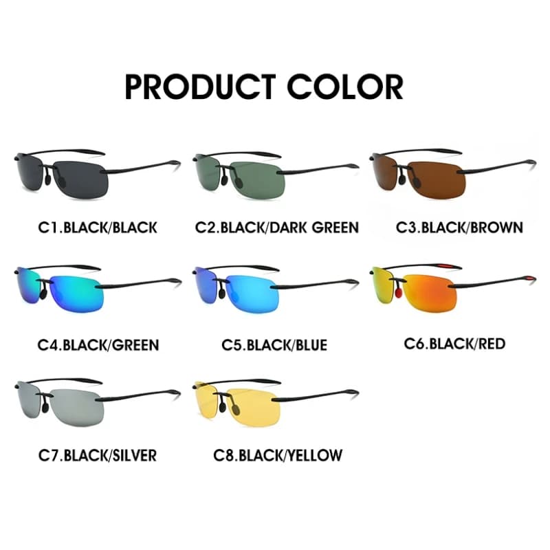 Lunettes de soleil polarisées ultra-légères TR90 sans monture colorées pour pêche et vacances UV400