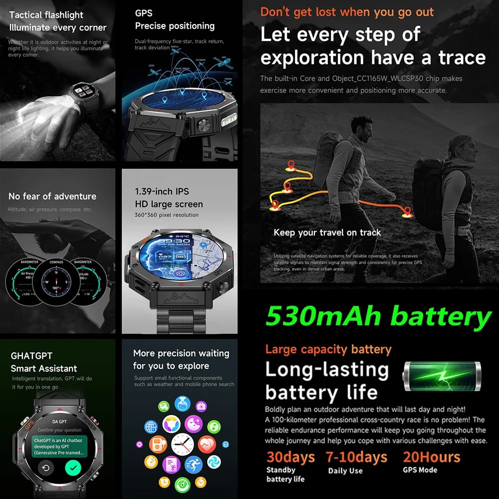 Montre militaire T-Rex 3 Ultra GPS étanche 10ATM 100+ modes sport boussole homme outdoor 2025