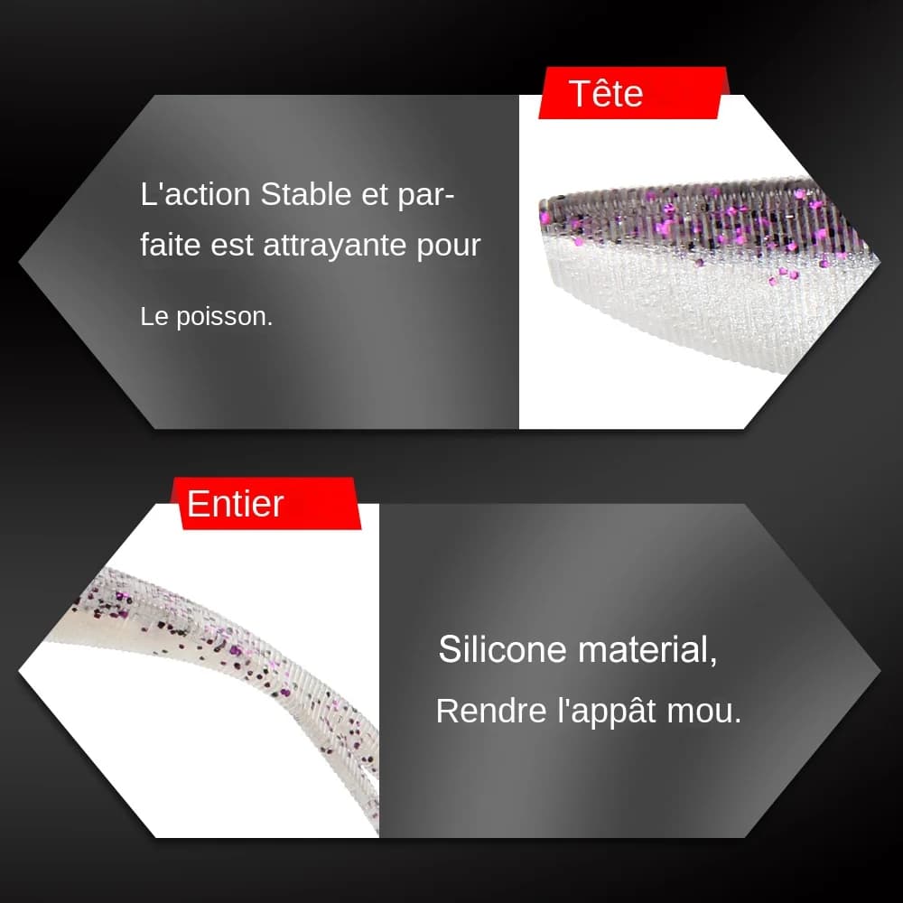 Leurre souple jerkbait shad split tail 3" 4" pour pêche du brochet perche truite et sandre