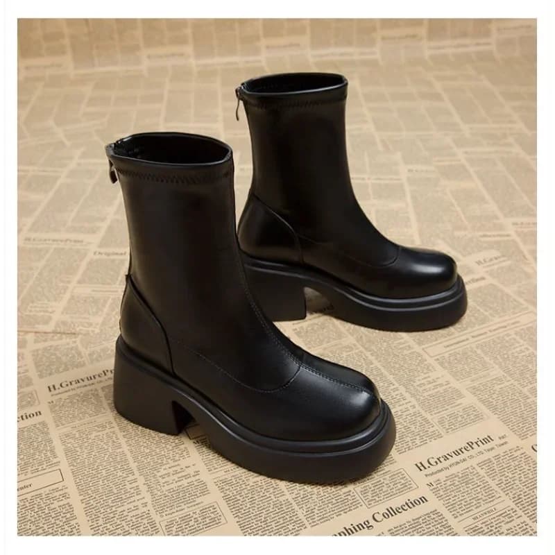 Bottes mi-mollet printemps/automne 2024 - Semelle épaisse, talon haut, coupe ajustée femme