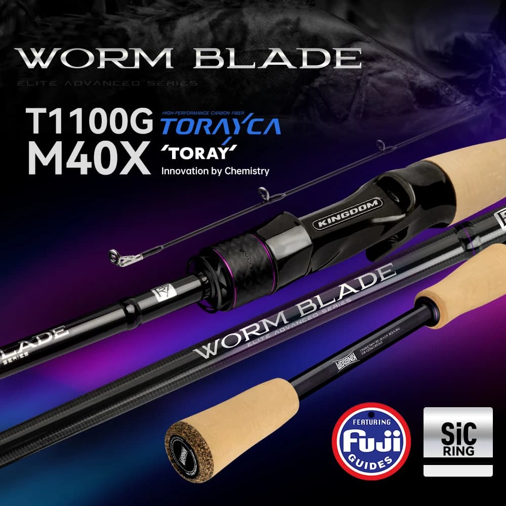 Canne à pêche Kingdom Worm Blade 1.95m à 2.04m carbone Toray 33T+40T pour pêche du bar