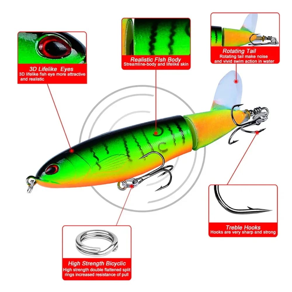 Leurre de pêche topwater spinner 14cm avec hélice et queue rotative, appât dur popper pencil pour carnassiers