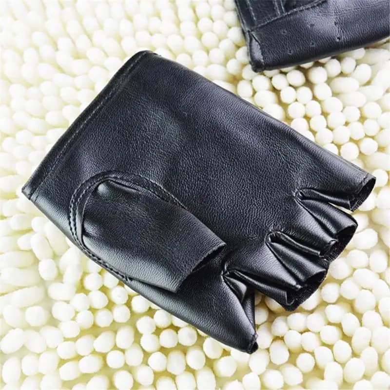 Gants doigts coupés pêche conduite synthétique unisexe noir fashion homme femme