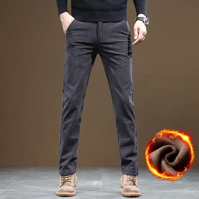 Pantalon velours chaud homme hiver 2025 pour pêche - Tissu polaire et coupe slim confortable