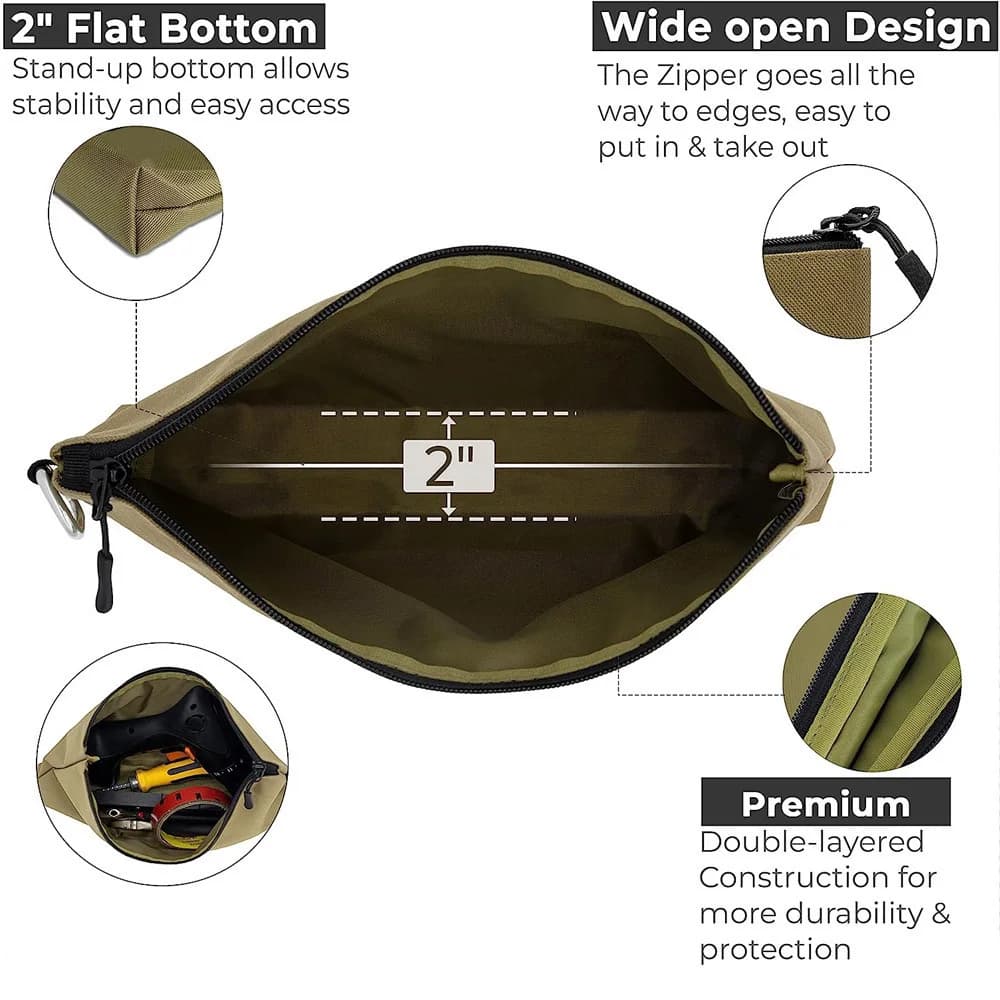 Sac à outils pêche multifonction étanche avec poches zippées pour rangement camping et jardinage