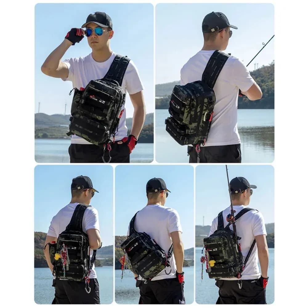Sac à dos homme rangement leurres pêche avec porte-canne - Équipement pêche, randonnée, camping
