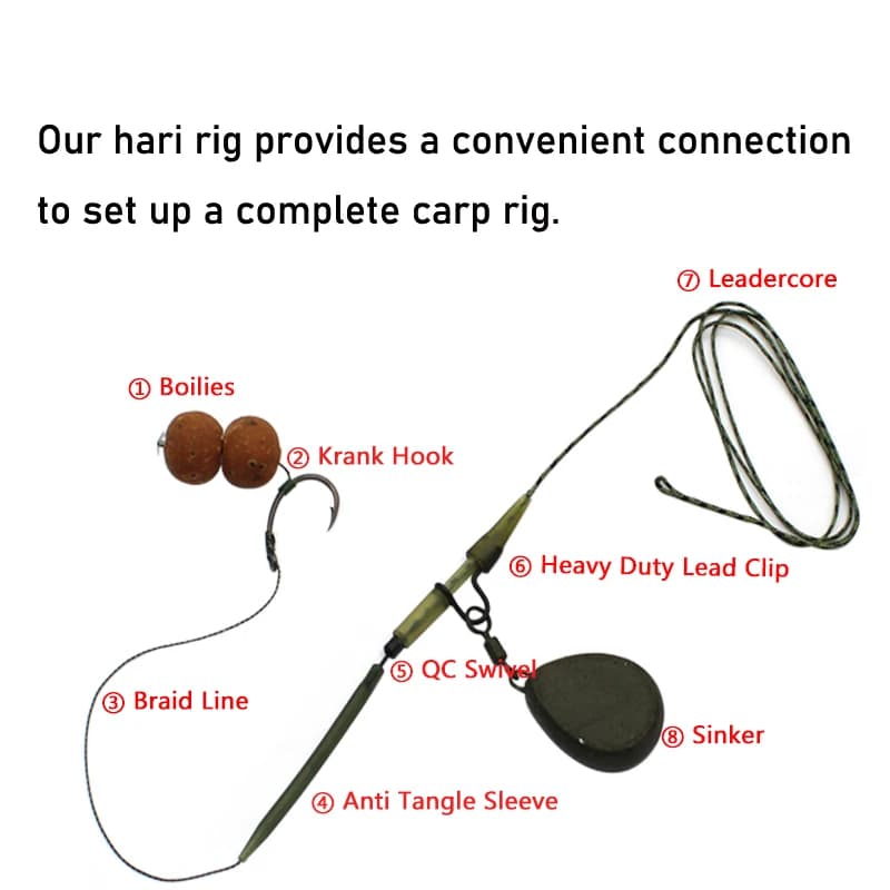 6 montages hair rig prêts à pêcher pour la carpe avec hameçons spécialisés et ligne de pêche