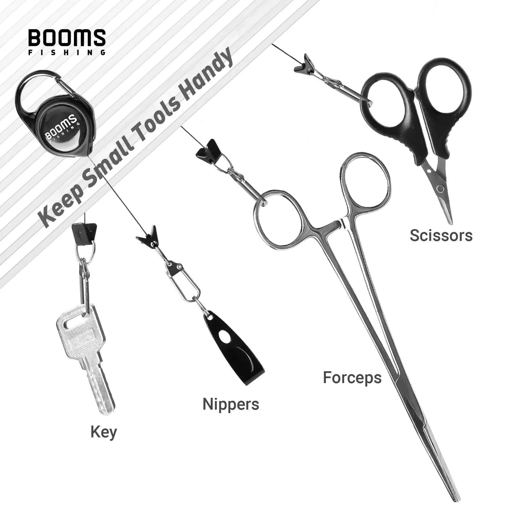 Rétractable pêche Booms 2 pièces clés anti-rouille ressort facile accessoires mouche zinger badge