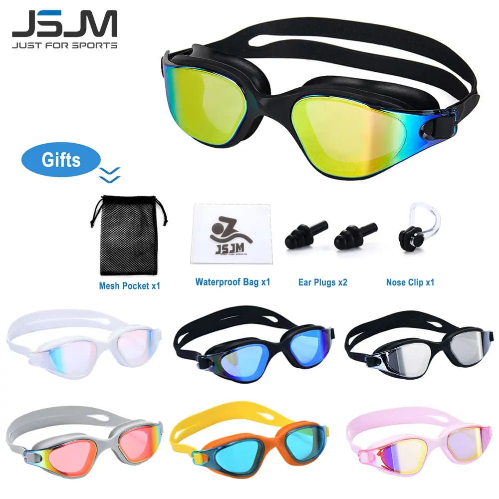 Lunettes de natation unisexe adultes anti-buée - Modèle professionnel ajustable en silicone étanche