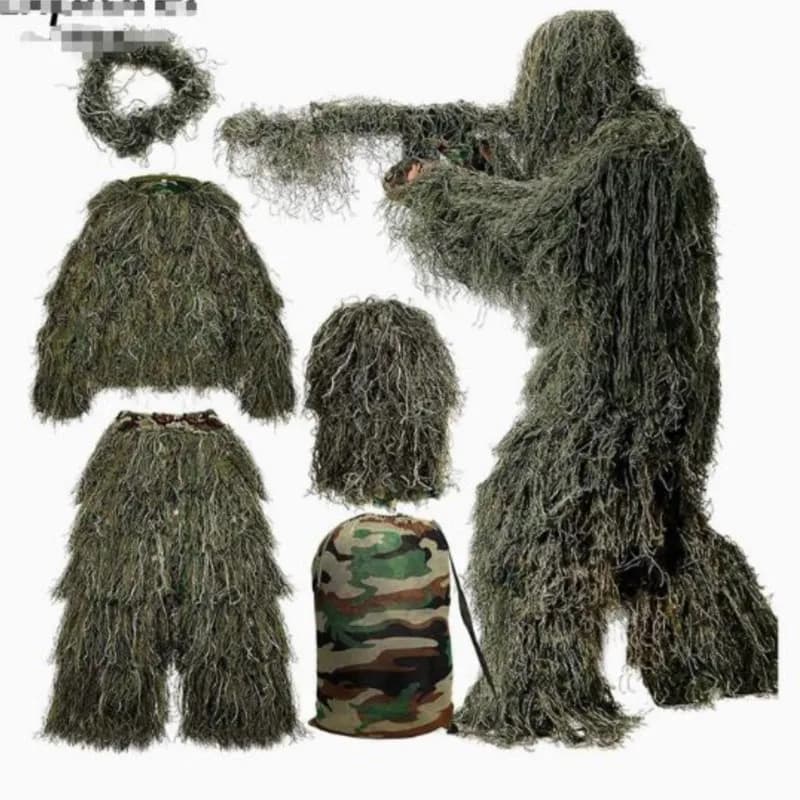Ensemble ghillie adulte 5 pièces camouflage - Tenue complète pêche observation oiseaux chasse